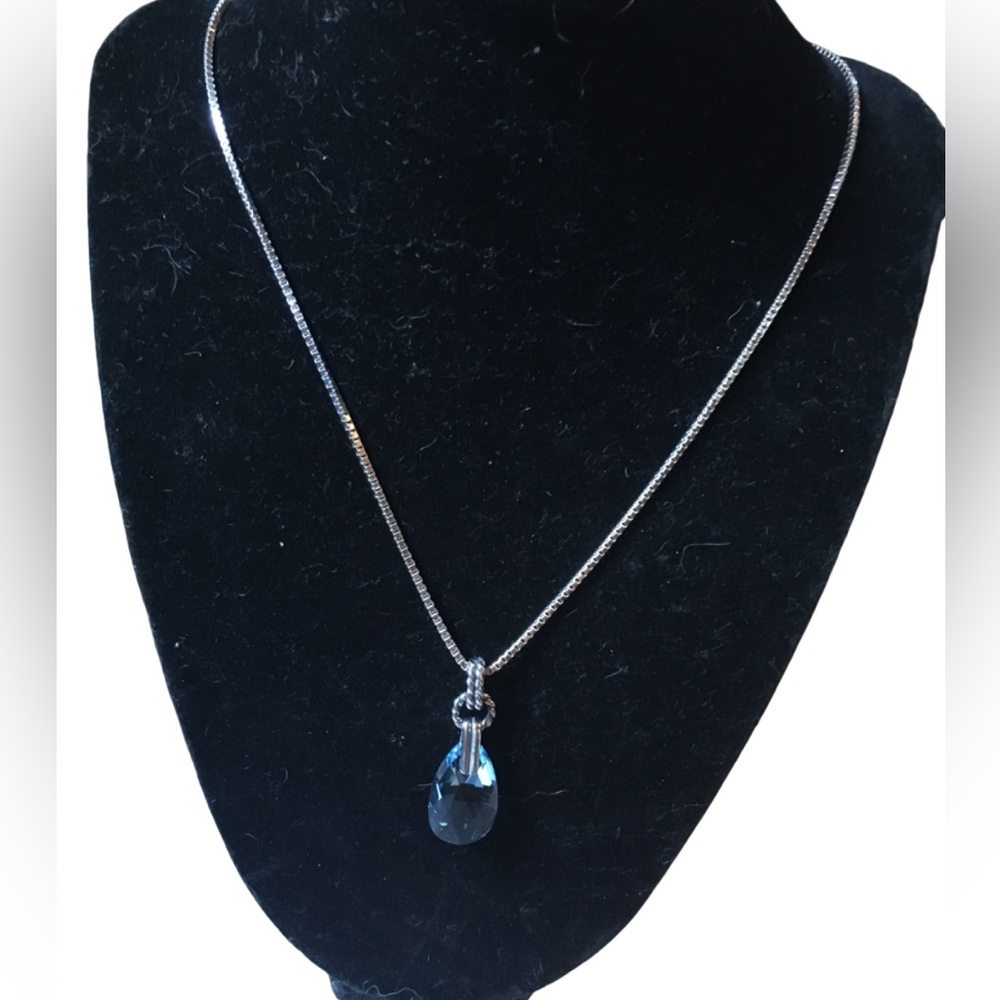 Long 26 inch  Sterling Silver Necklace with Blue Stone